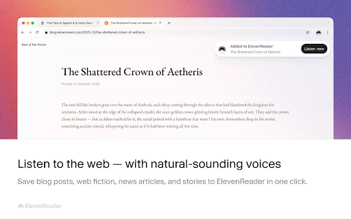 ElevenReader: La mejor extensión de texto a voz para Chrome - Screenshot 1