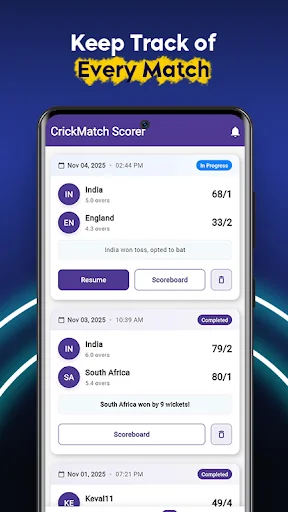 Descargar CrickMatch – Marcador de Críquet en Vivo y Estadísticas - Screenshot 5