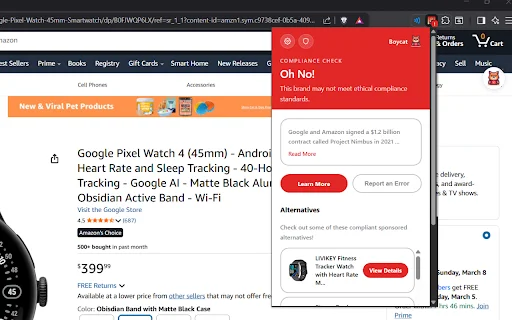 Boycat: Compras Éticas y Ahorro – Extensión de Navegador Gratis - Screenshot 1