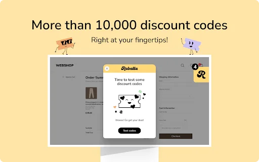 Rabatta: Ahorra dinero con códigos de descuento automáticamente - Screenshot 1