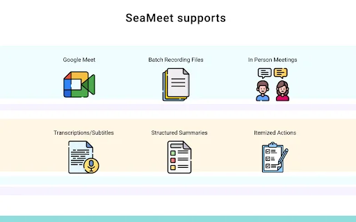 SeaMeet: Transcripción y Notas IA para Google Meet | Descarga Gratis - Screenshot 1